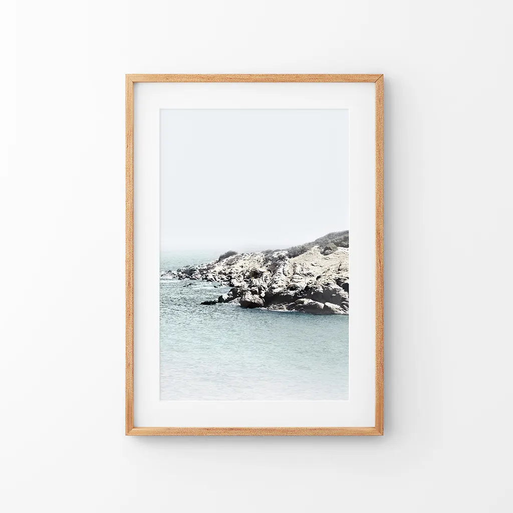 Nautical Neutral Tones Print. Ocean Waves, Rocks