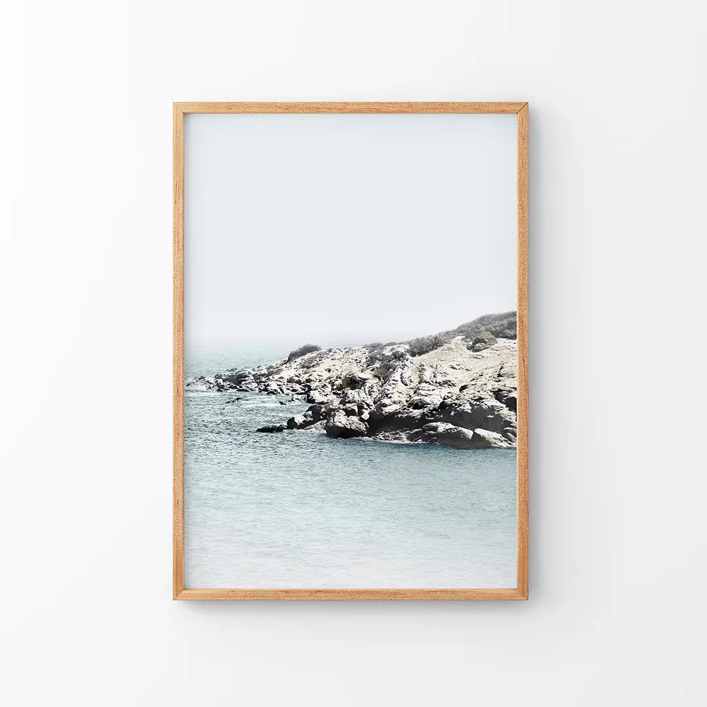 Nautical Neutral Tones Print. Ocean Waves, Rocks