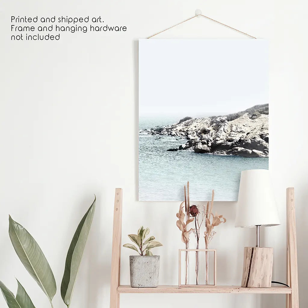 Nautical Neutral Tones Print. Ocean Waves, Rocks