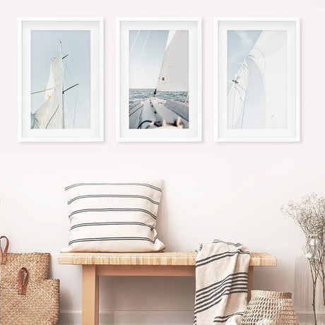 Nautical 3 Piece Wall Art. Sailing at Sea on a Yacht