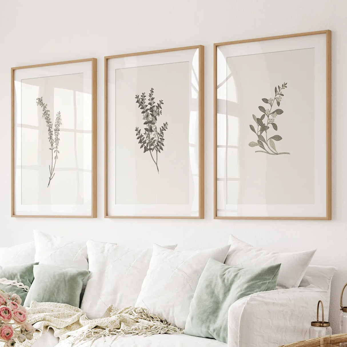 Vintage Floral 3 Piece Wall Art. Rustic Botanical Posters