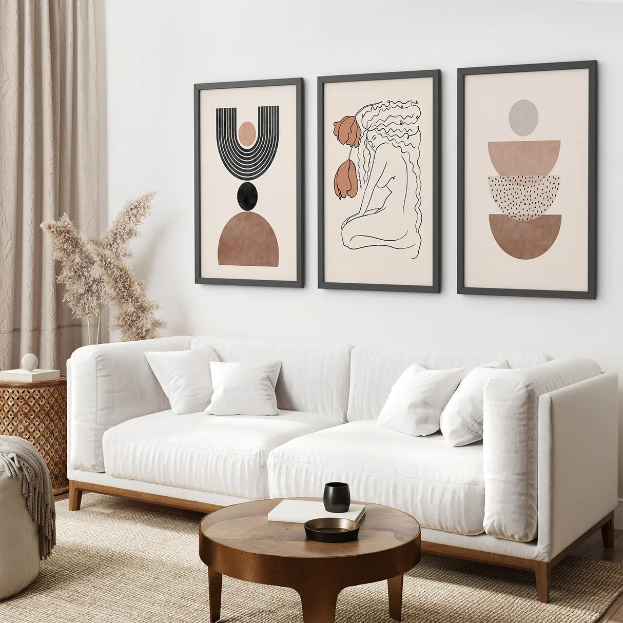 Boho Abstract Woman Wall Art Set. Neutral Tones
