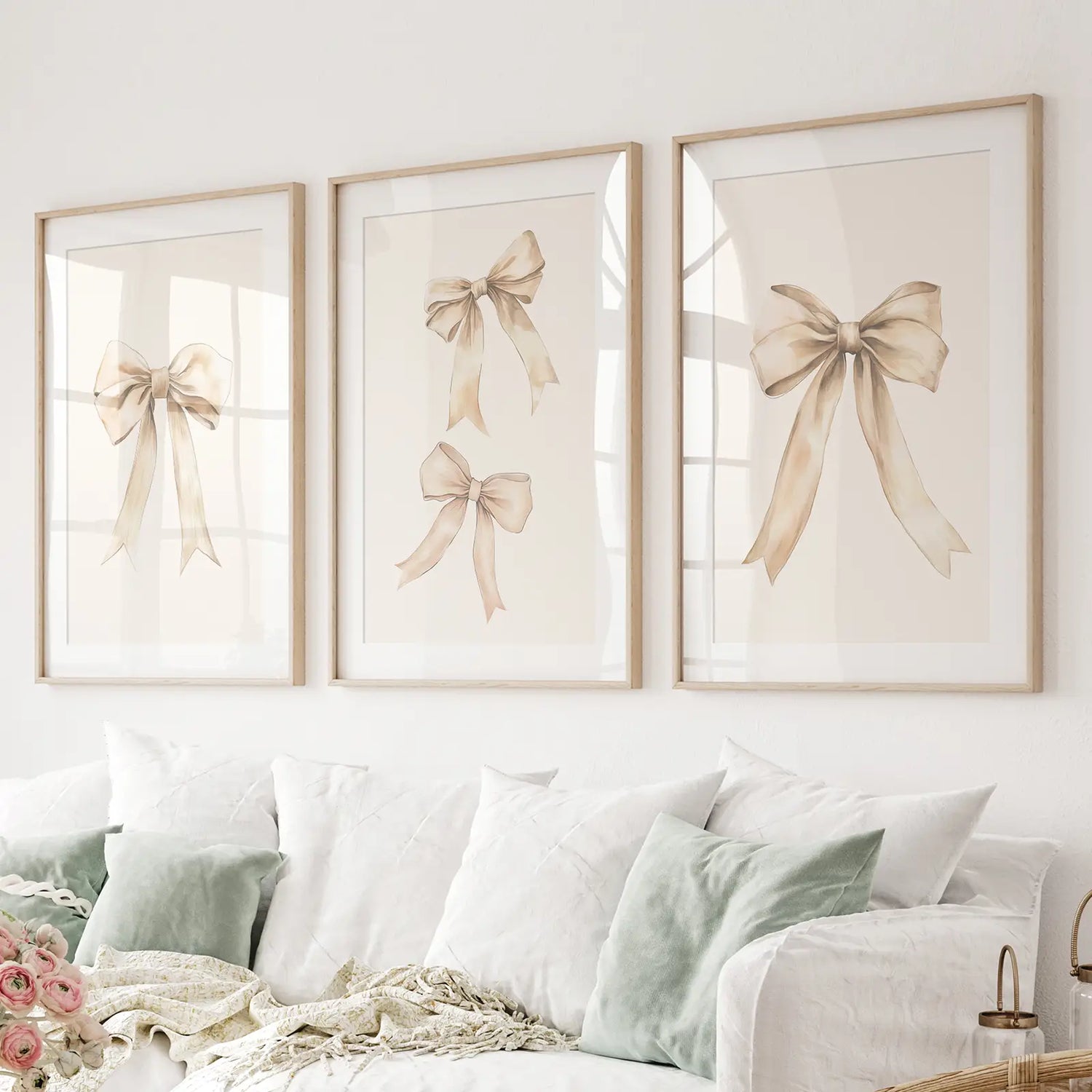 Trendy Aesthetic Bows Nursery Wall Art Set Poster