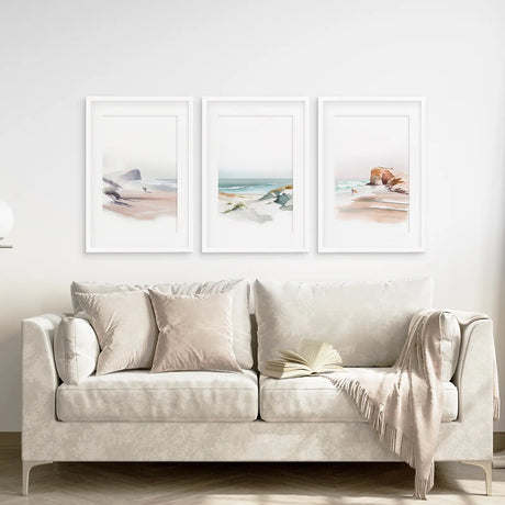 Modern Watercolor Coastal Poster Set. Beach Wall Decor