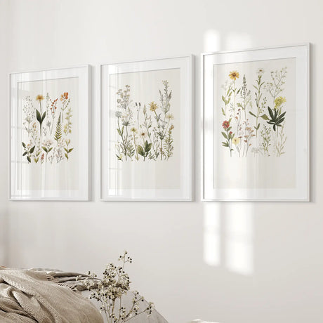Watercolor Set of 3. Colorful Wildflower Prints