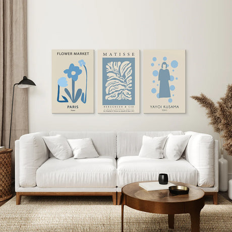 Modern Y2k Style Set of 3 Posters. Pastel Blue