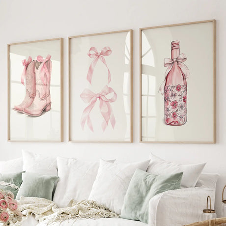 Cowgirl Boots Preppy Modern Wall Art Poster Set