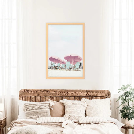 Pink Umbrella Wall Art Print. Summer Beach Theme