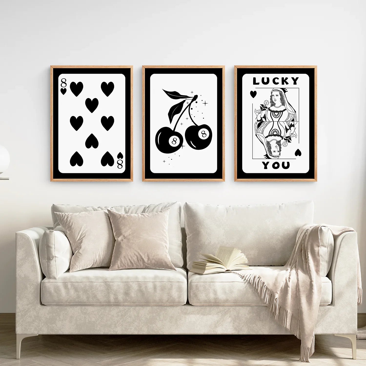Black and White 8 Ball Cherry Art Set of 3 Prints