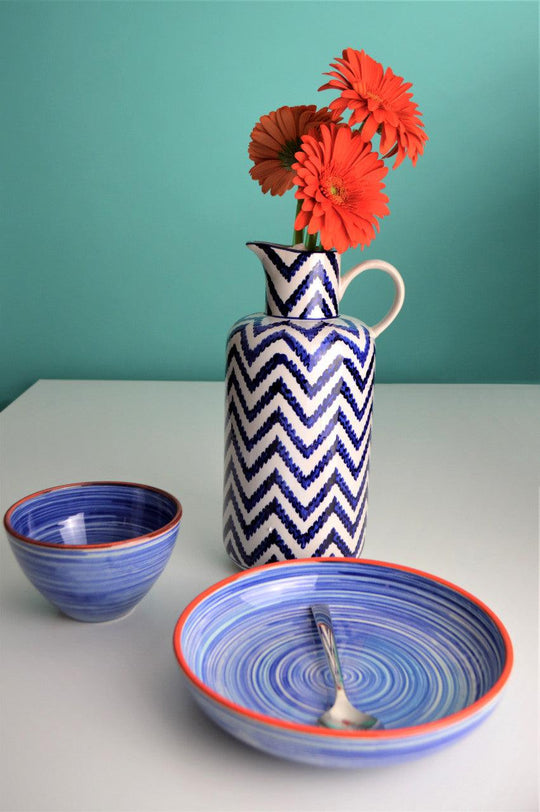 Cobalt-Chevron-Bottle-Pitcher-–-Hand-Painted-Ceramic-Accent-Pitchers