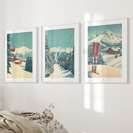 Vintage Winter Landscape Ski Wall Art Decor Print