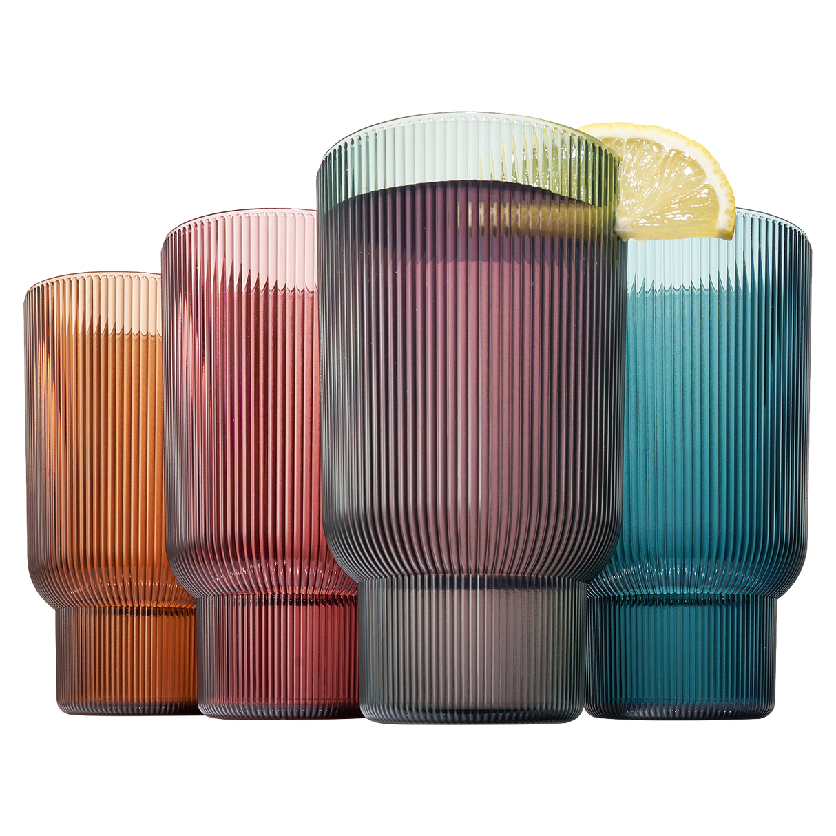 Eze Acrylic Ribbed Highball Glassware, Set of 4
