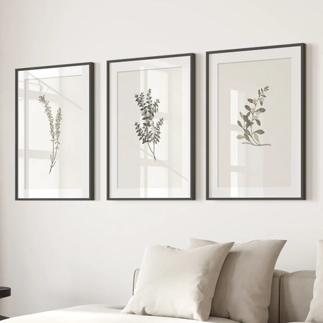 Vintage Floral 3 Piece Wall Art. Rustic Botanical Posters