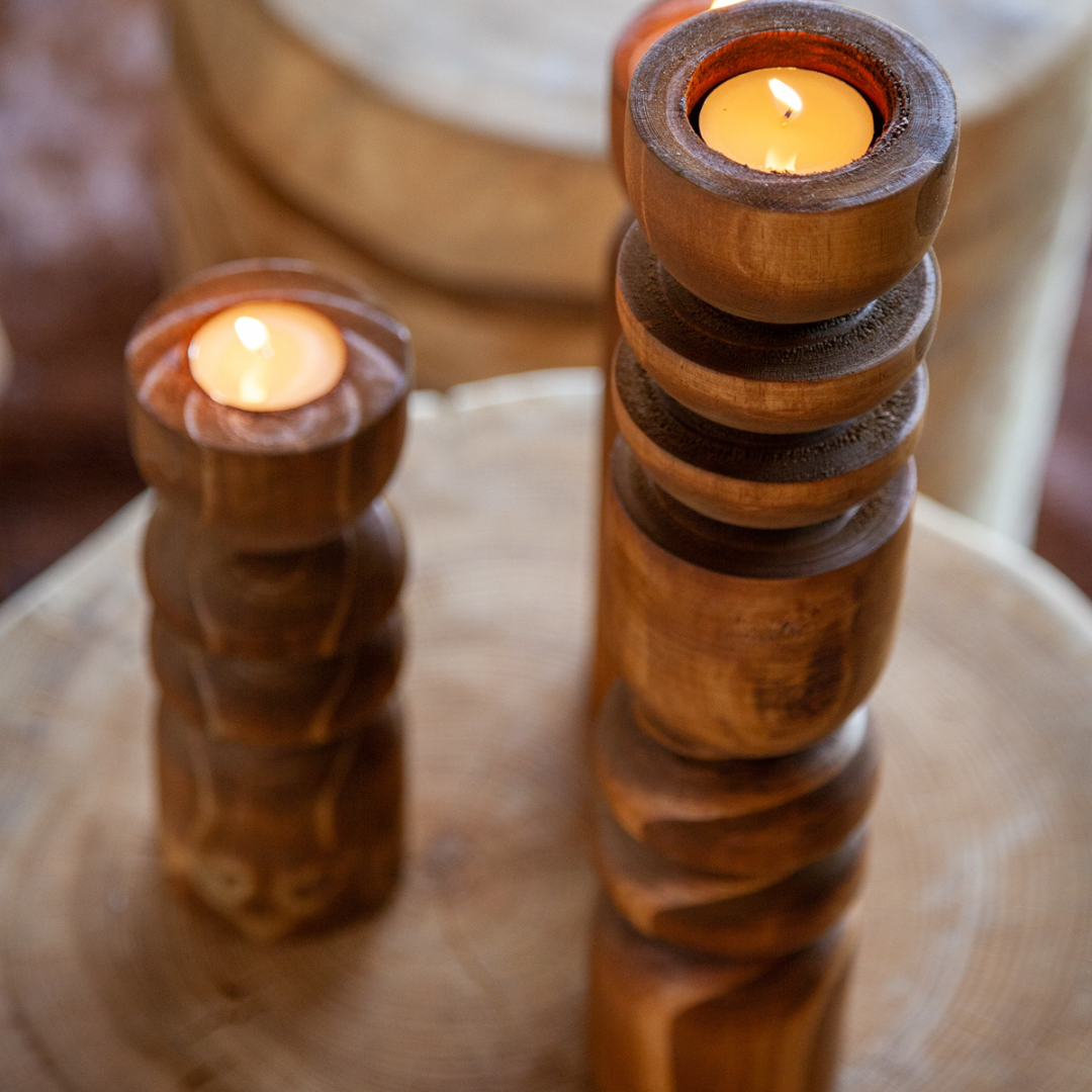 Abstract Wooden Tealight Totem Candle Holder