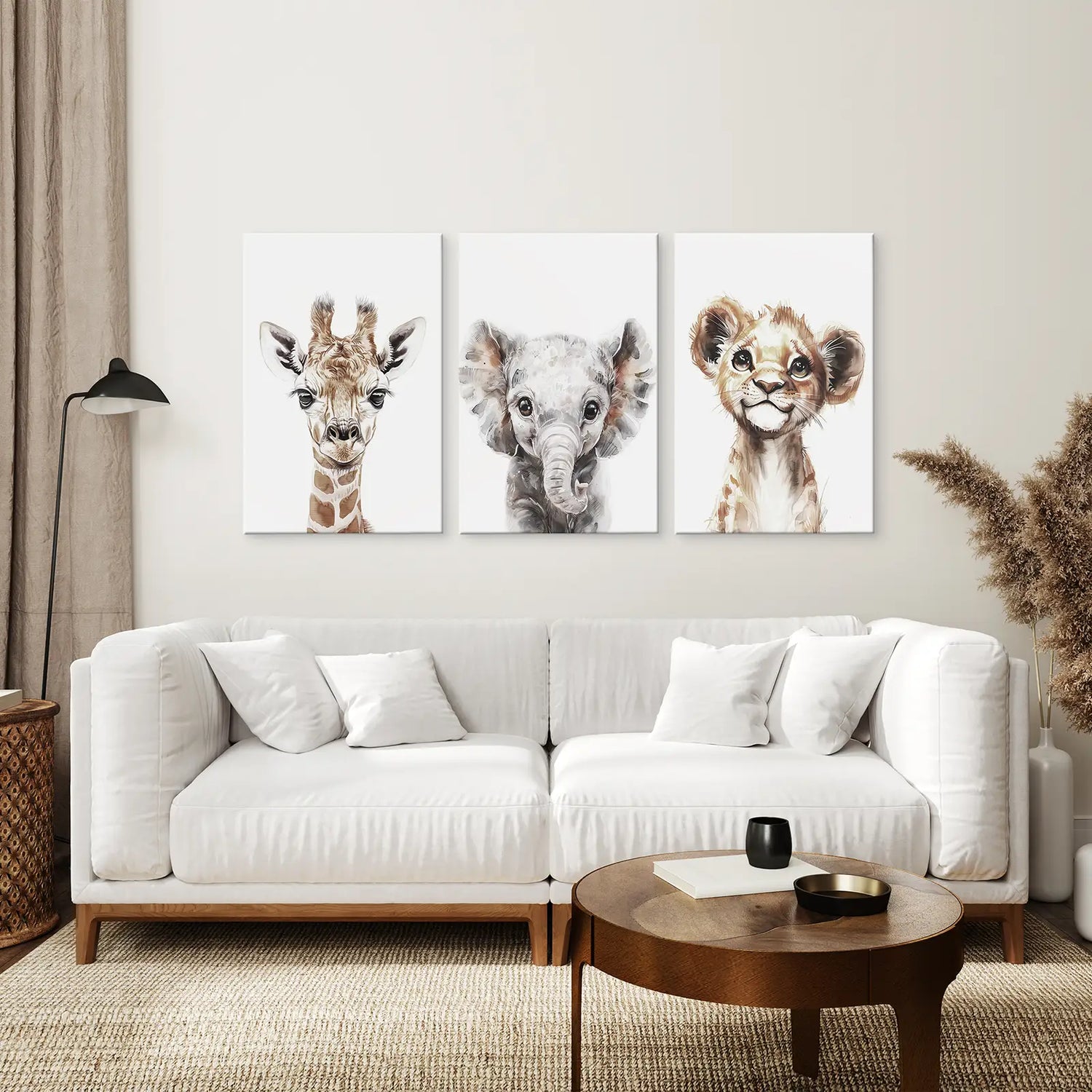 Cute Set of 3 Watercolor Jungle Animal Wall Art