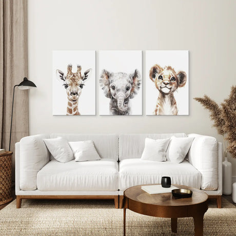 Cute Set of 3 Watercolor Jungle Animal Wall Art
