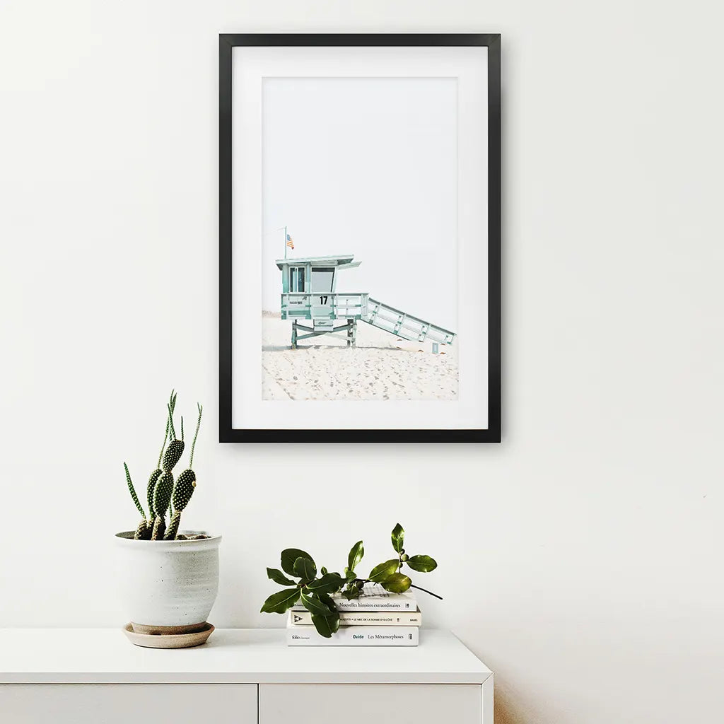 Blue Lifeguard Hut Wall Art Print. Santa Monica Beach