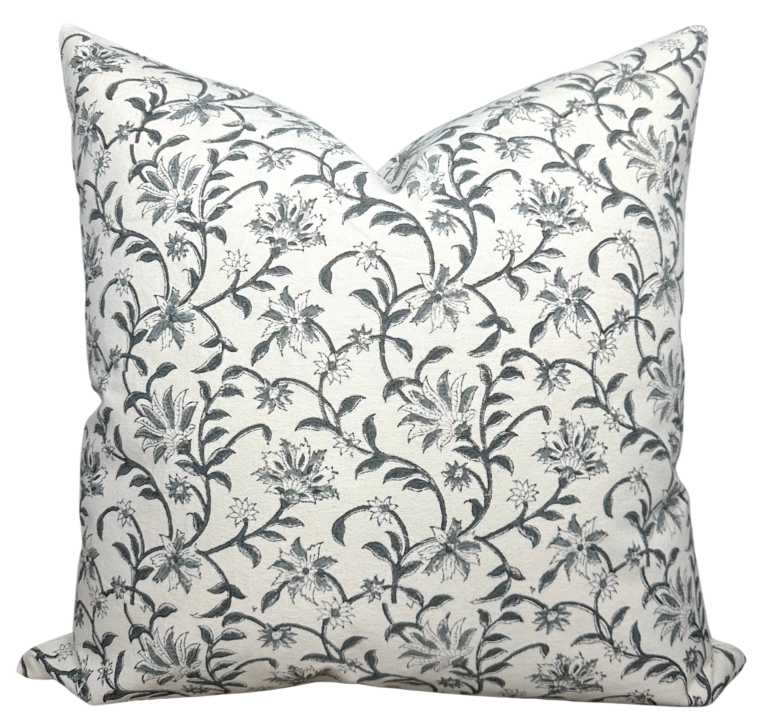 Vina Floral Print Pillow Cover in Indigo