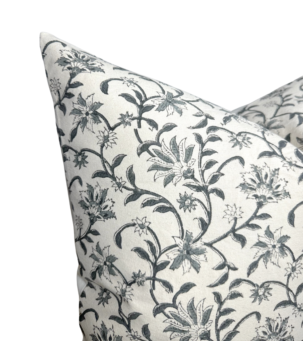 Vina Floral Print Pillow Cover in Indigo