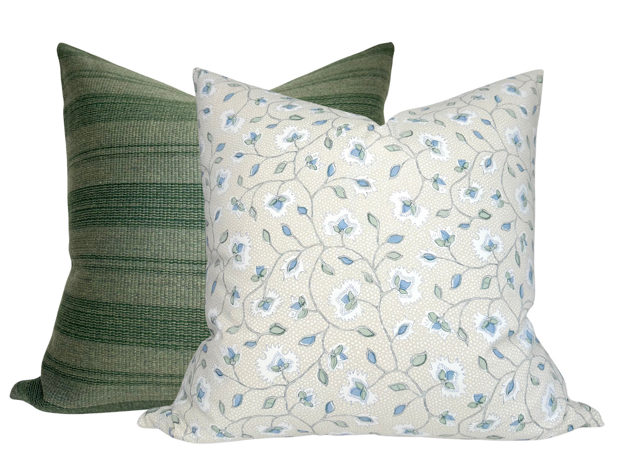 Striped Woven Pillow Cover in Forest Green