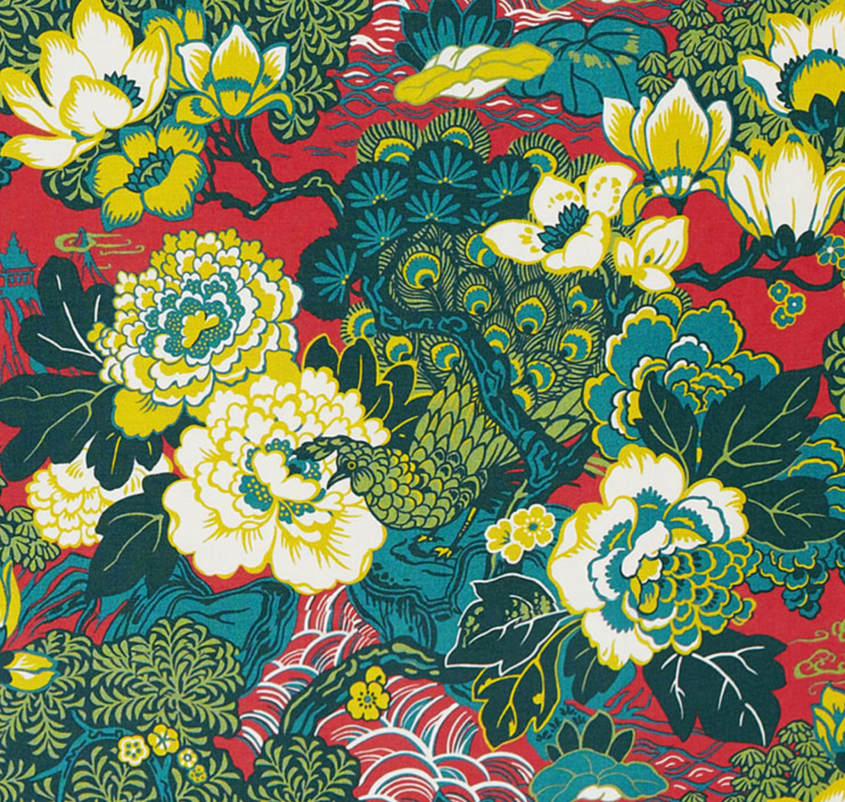 Shanghai Peacock Pillow Cover in Cerise, Schumacher Textiles