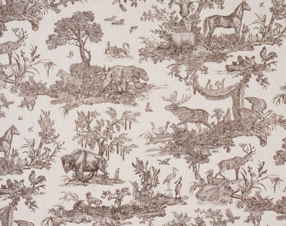 Western Toile Pillow Cover in Sepia Brown, Schumacher Textiles