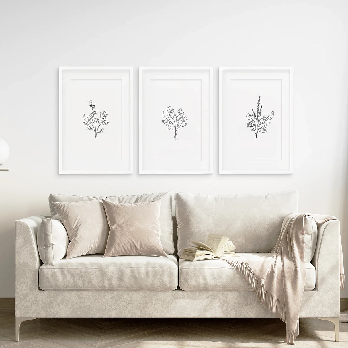 Flower Line Art Set of 3 Prints - Botanical Wall Décor