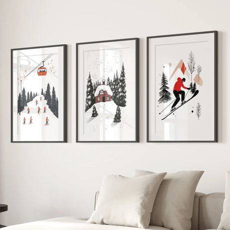 Alpine Skiing Winter Set of 3 Prints Home Wall Art