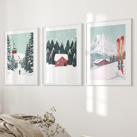 Ski Lifts, Cozy Cabin, and Snowy Peaks Wall Art