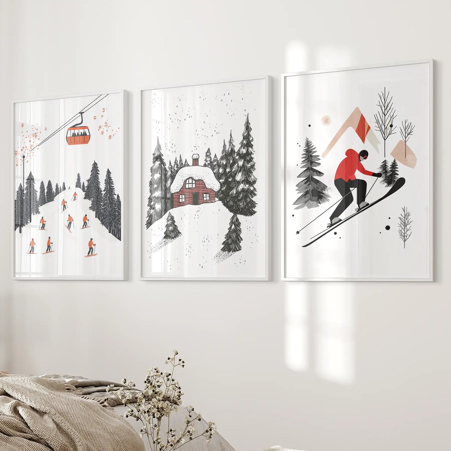 Alpine Skiing Winter Set of 3 Prints Home Wall Art