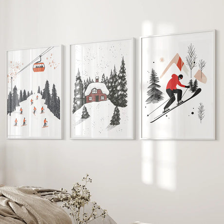 Alpine Skiing Winter Set of 3 Prints Home Wall Art