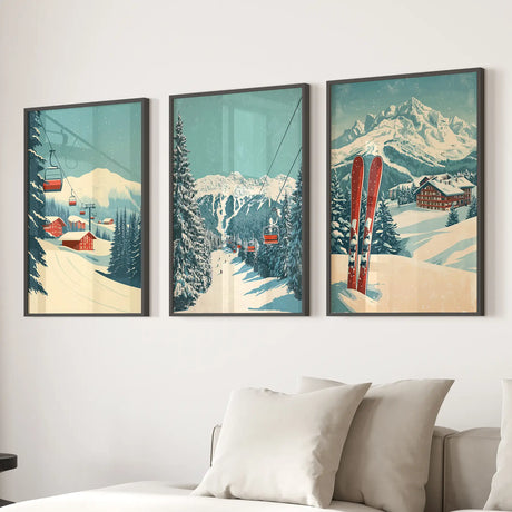 Vintage Winter Landscape Ski Wall Art Decor Print