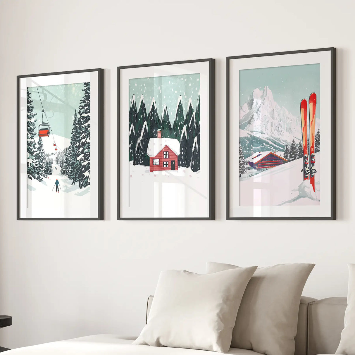 Ski Lifts, Cozy Cabin, and Snowy Peaks Wall Art