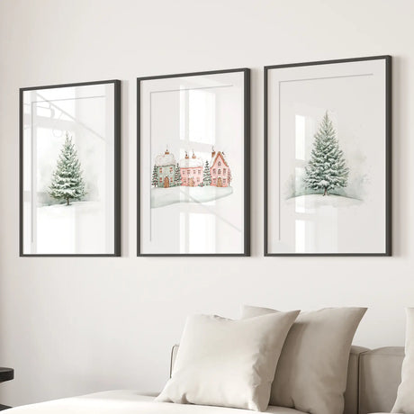 Winter Evergreen Tree Xmas Decor Wall Art Posters