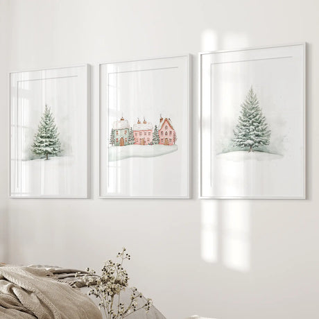 Winter Evergreen Tree Xmas Decor Wall Art Posters