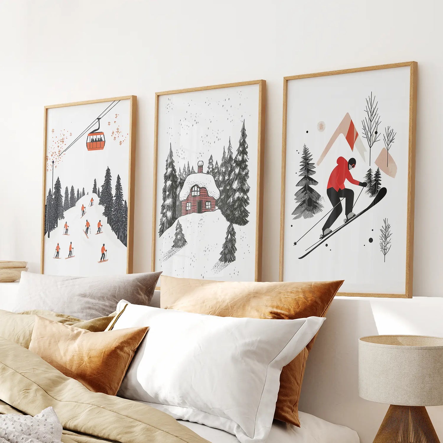 Alpine Skiing Winter Set of 3 Prints Home Wall Art