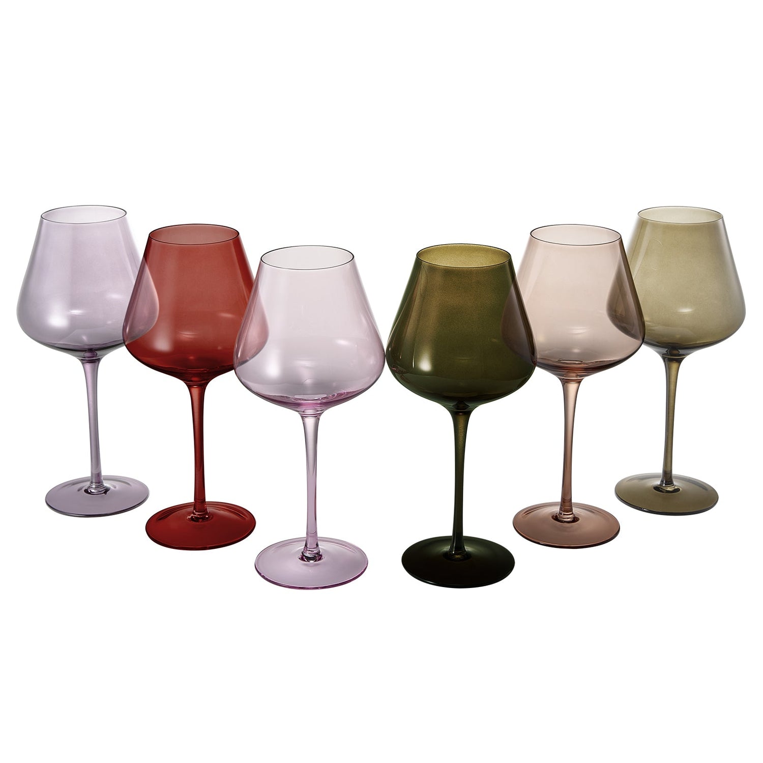 Stagioni Stemmed Wine Glassware, Set of 6, "Fall Leaves"