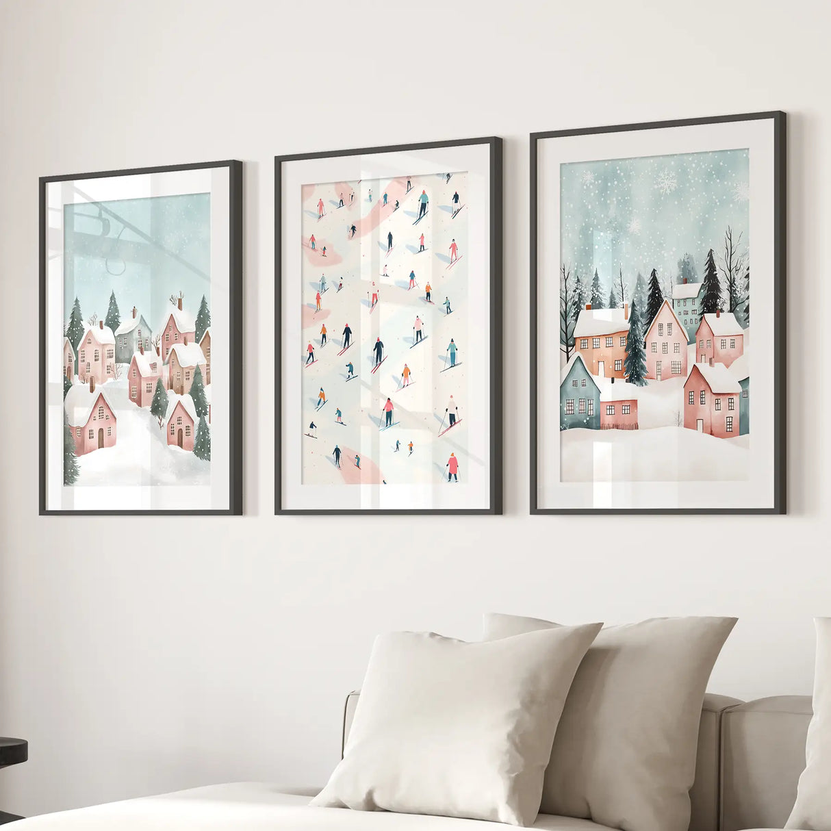 Cute Winter Village Christmas Art Decor Prints