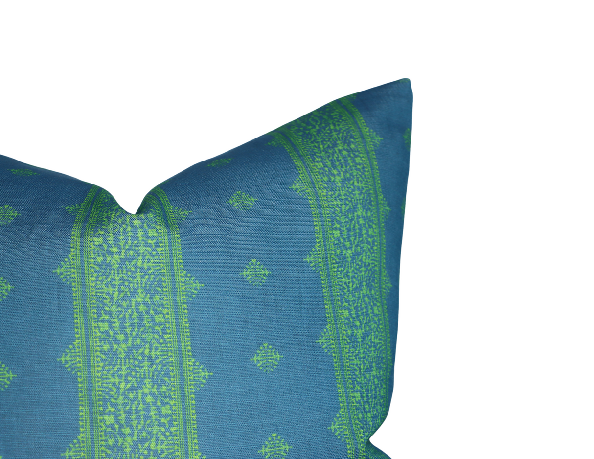 Peter Dunham Fez Pillow Cover in Green Indigo, Indoor Outdoor Pillow