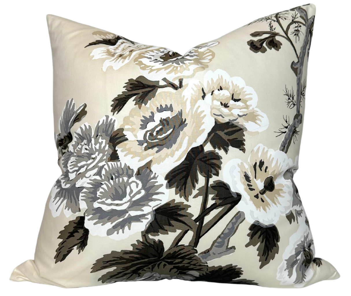 Pyne Hollyhock Pillow Cover in Charcoal, Schumacher Textiles