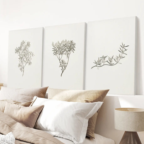 Vintage Neutral Botanical Decor. Set of 3 Prints
