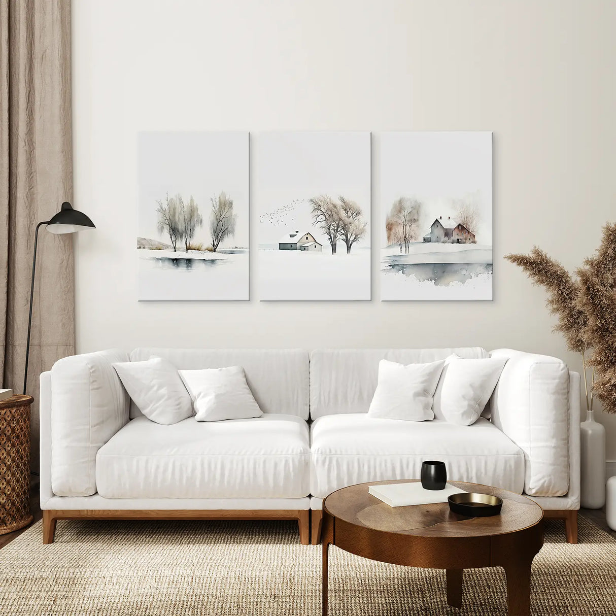 Winter Farm Tree Watercolor Wall Art Poster Set
