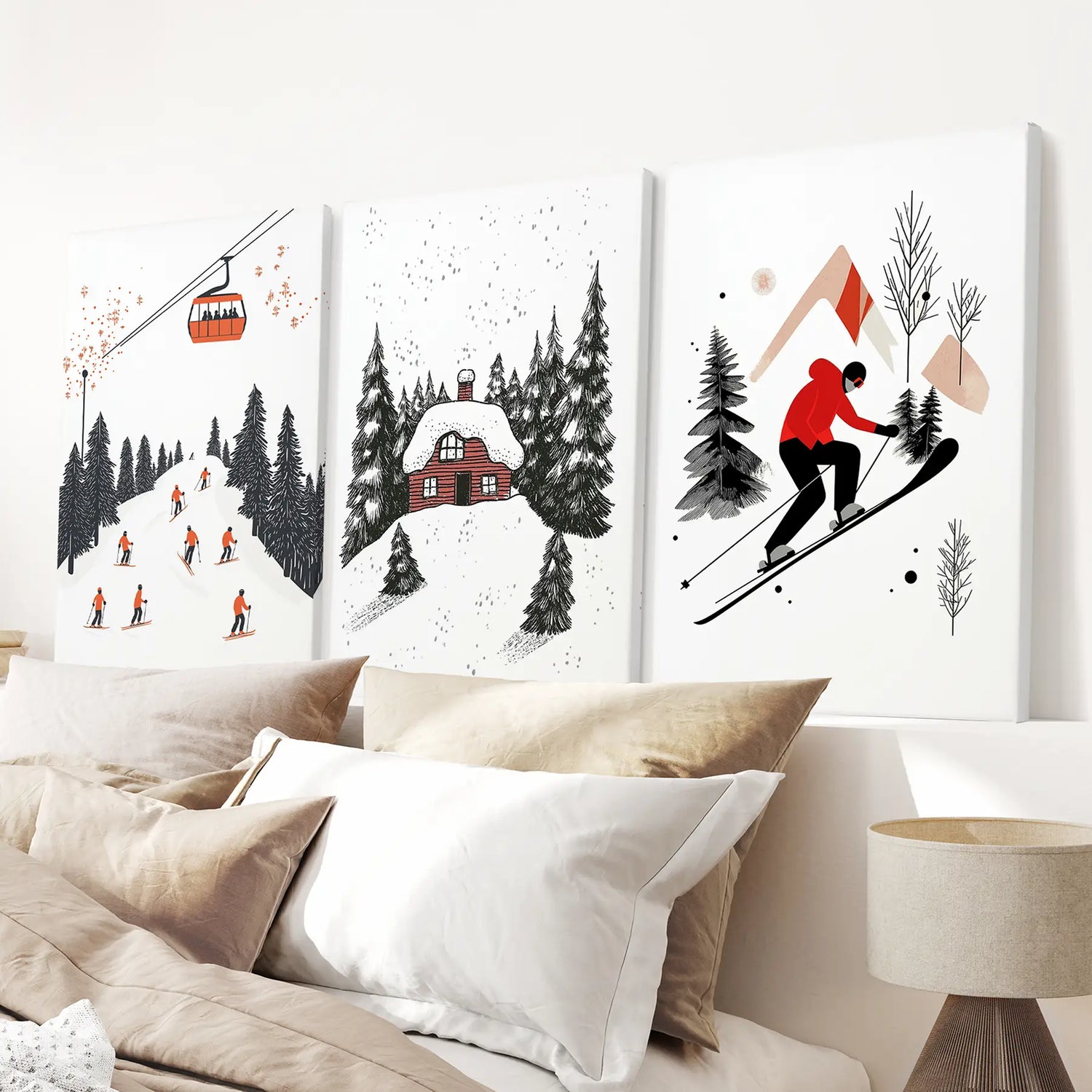 Alpine Skiing Winter Set of 3 Prints Home Wall Art