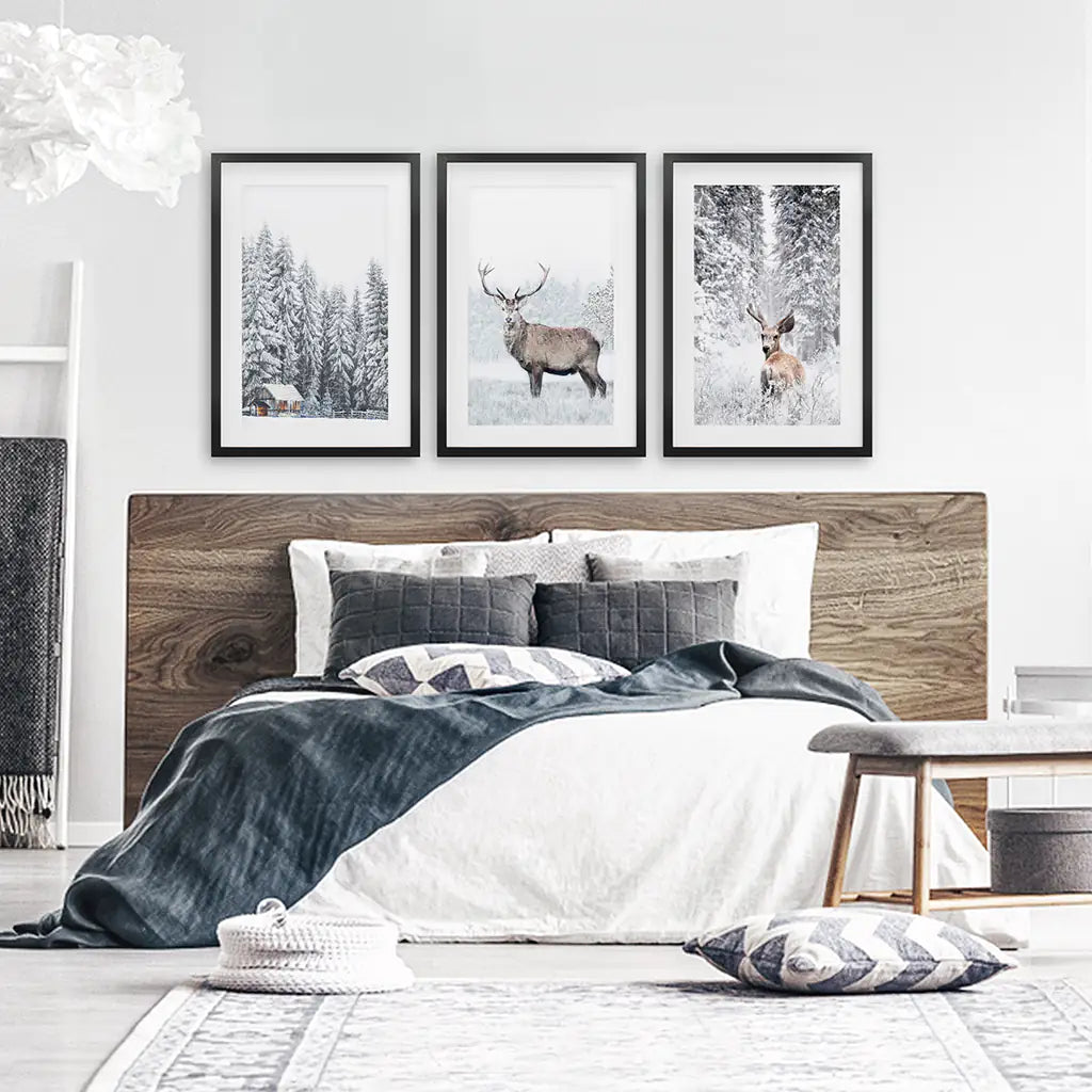 Winter Animal Wall Decor Set of 3. Snowy Forest, Deer