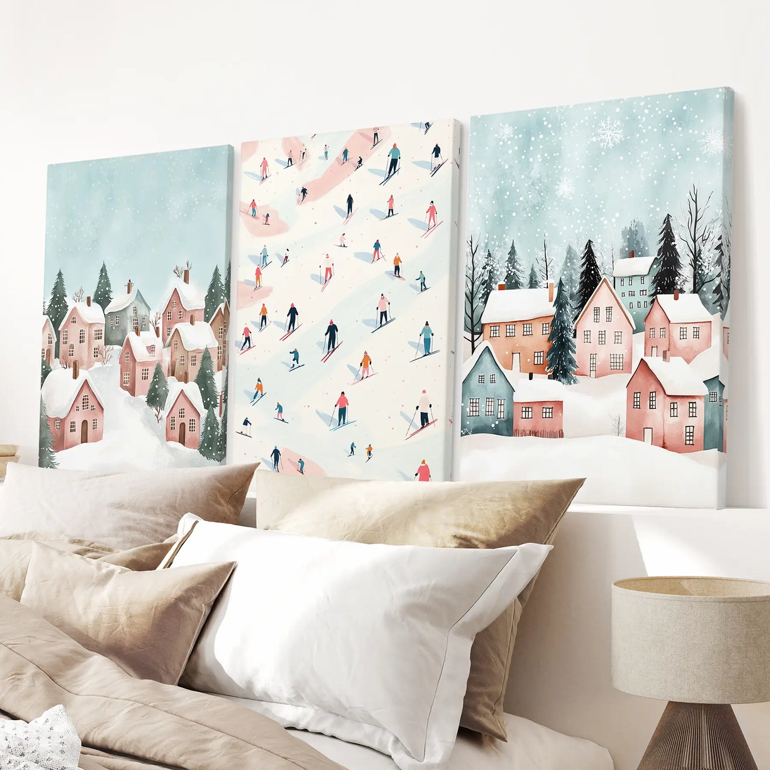 Cute Winter Village Christmas Art Decor Prints