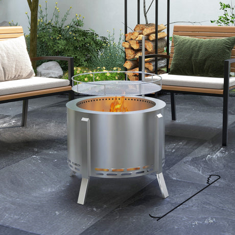2-in-1-Stainless-Steel-Smokeless-Fire-Pit-&-BBQ-Fire-Pits