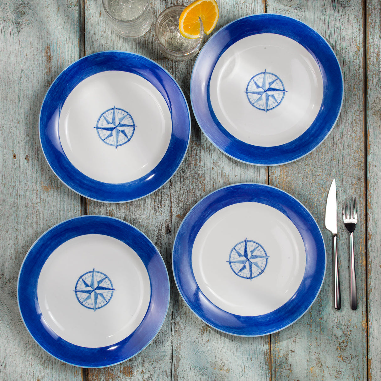 Ahoy 4-Piece Dinner Plate Set – Nautical-Inspired Stoneware