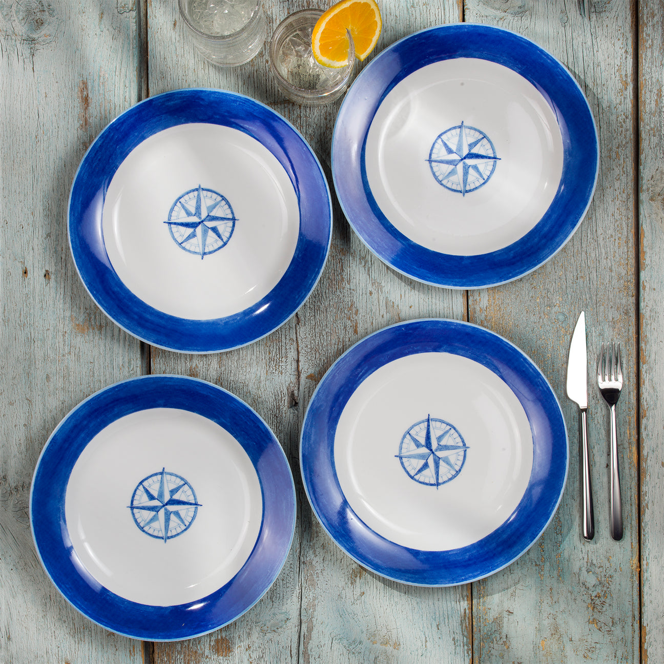 Ahoy 4-Piece Dinner Plate Set – Nautical-Inspired Stoneware