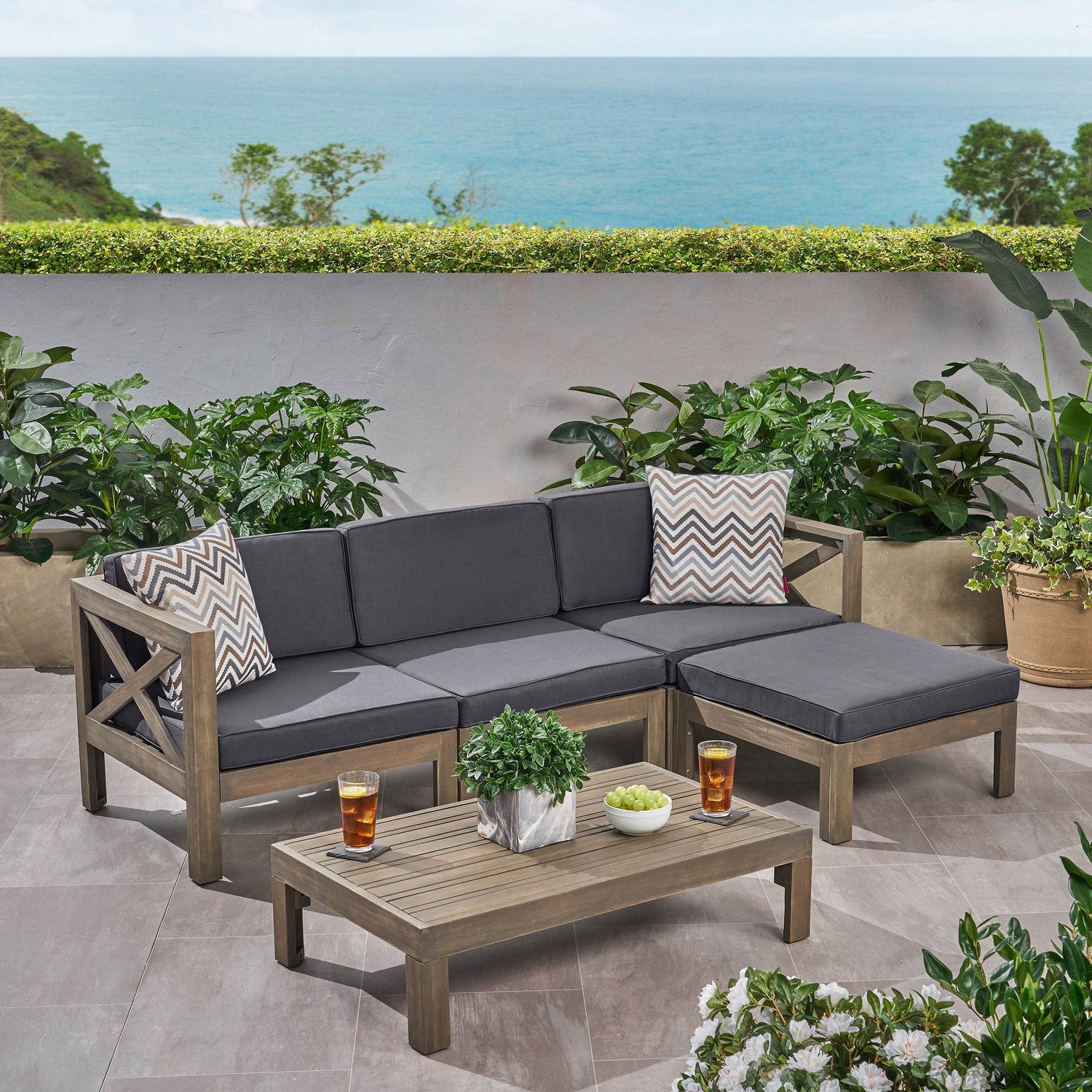 Alcove L shape teak sofa set - dark gray by christopher knight home