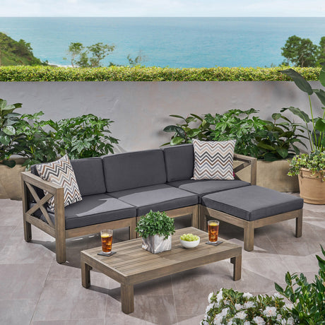 Alcove L shape teak sofa set - dark gray by christopher knight home